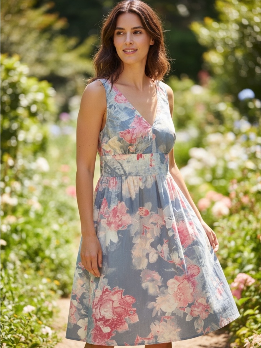LOFT Petites MP Floral Sleeveless V Neck Smocked Sundress
